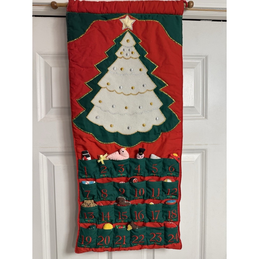 Vtg Pockets Learning Plush Advent Calendar Christmas Tree Holiday Missing 1 pc